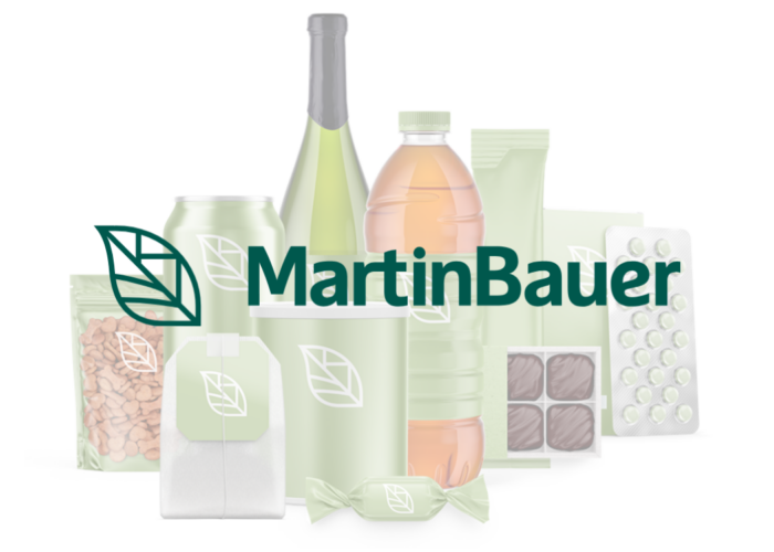 Various green packaged products, including drinks and snacks, displayed with the "Martin Bauer" logo prominently.
